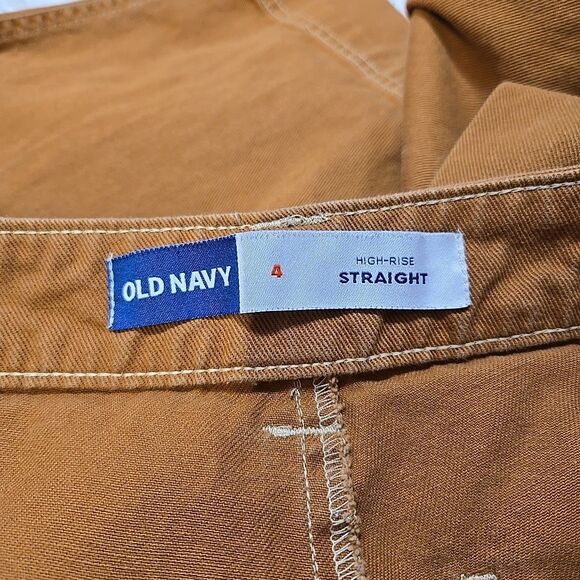 Old Navy High Rise Straight Camel Color Carpenter Style Jeans Size 4 Utility - Picture 5 of 10